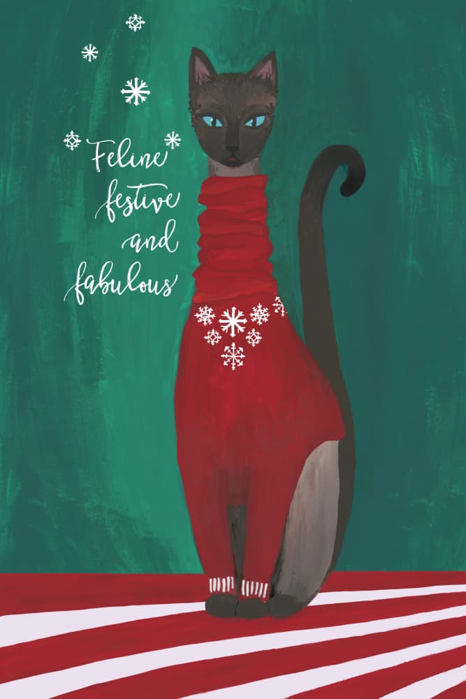 Festive Cat Sweater by Rosana Laiz Blursbyai — canvas wall art