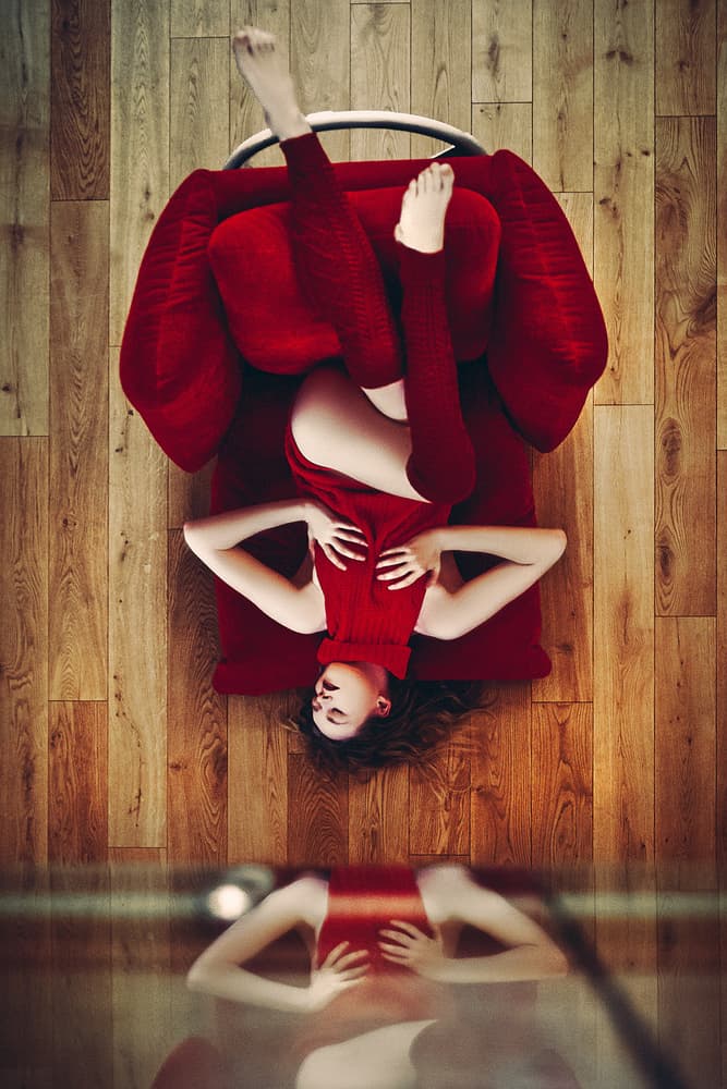 Woman in Red Reflection by Ruslan Bolgov — canvas wall art