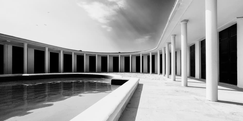 Minimalist Colonnade Reflection by Roland Weber — canvas wall art