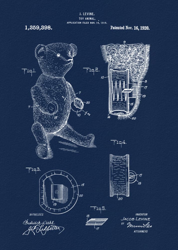 Teddy Bear Patent Blueprint by Andreas Magnusson — canvas wall art