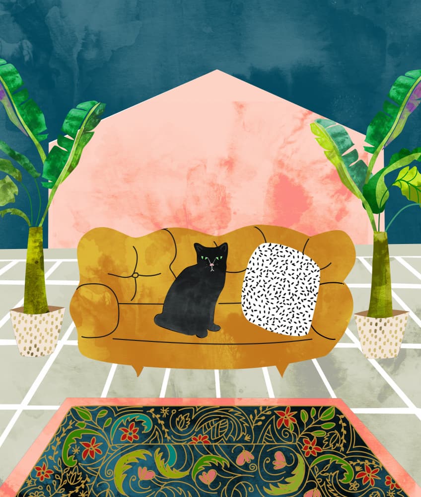 Cozy Cat Living Room by Uma Gokhale — canvas wall art