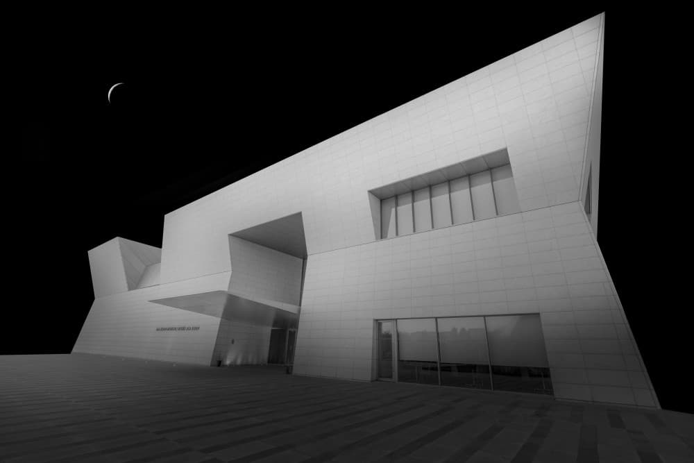 Minimalist Moonlit Building by Linda Lu — canvas wall art