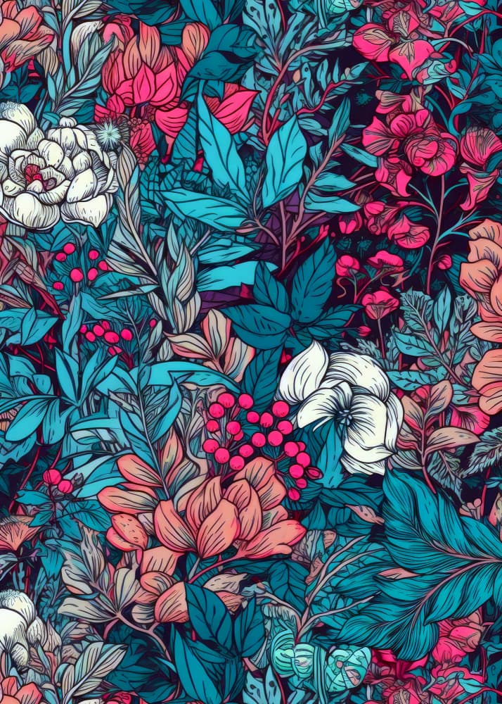 Vibrant Teal Pink Botanicals by Justyna Jaszke — canvas wall art