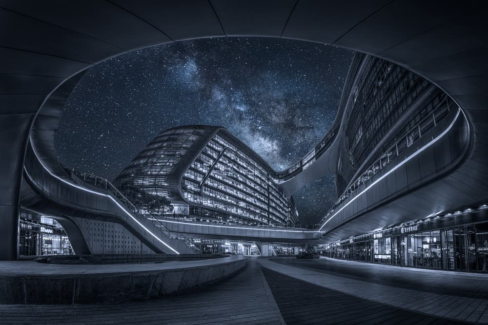 Starry Urban Architecture by Mei Xu — canvas wall art
