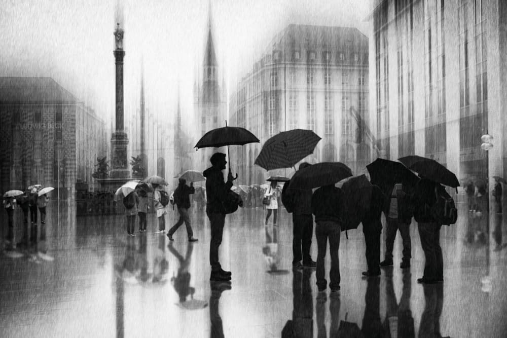 Rainy City Reflections by Roswitha Schleicher-Schwarz — canvas wall art