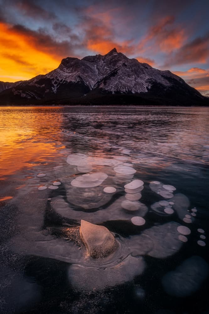 Frozen Bubbles Mountain Sunset by Lydia Jacobs — canvas wall art