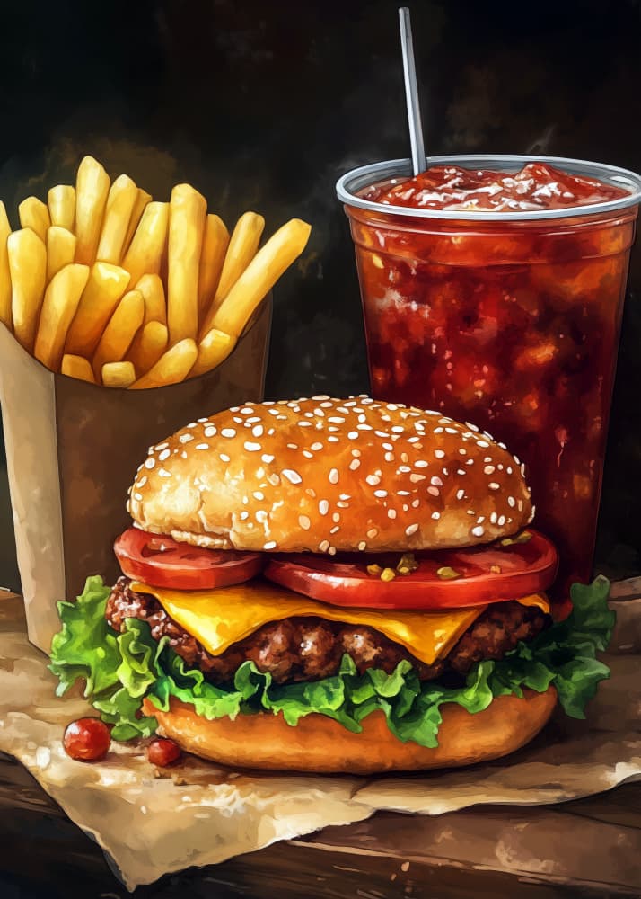 Food Fast Burger chips by Justyna Jaszke — canvas wall art