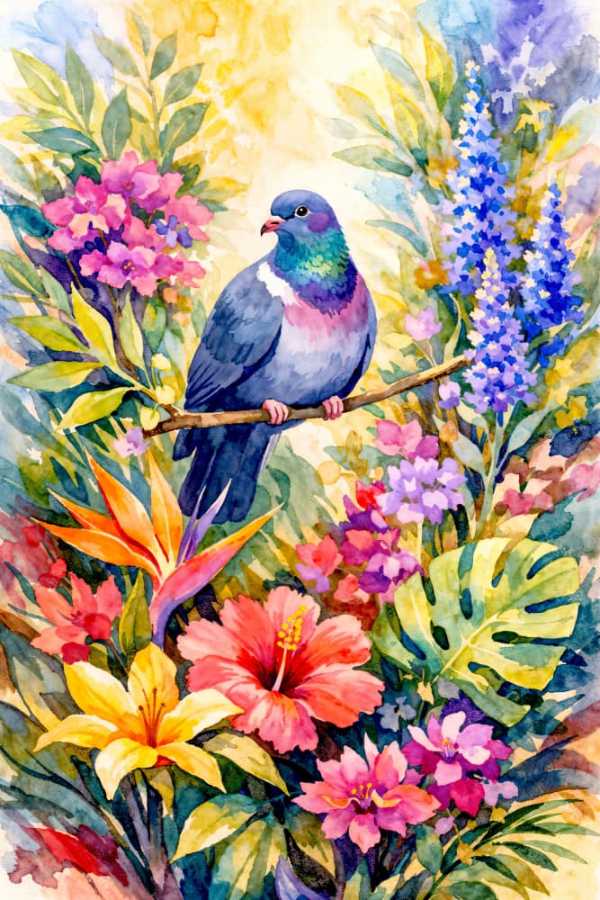 Tropical Garden Pigeon by Natalie Bruns — canvas wall art
