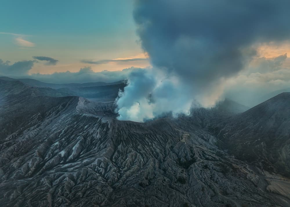 Smoking Volcano at Dawn by ANNA AN — canvas wall art