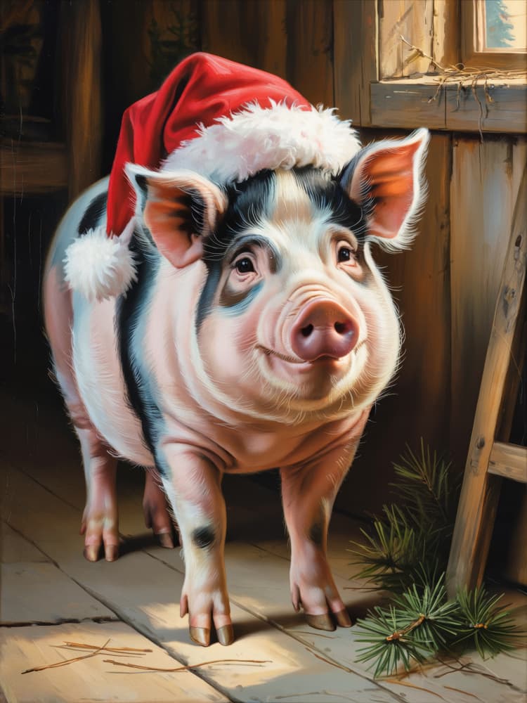 Cheerful Santa Pig by Andreas Magnusson — canvas wall art