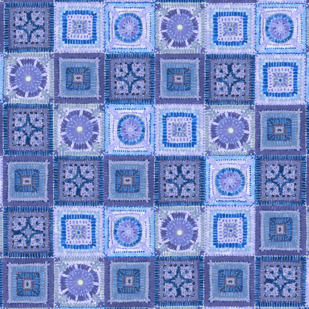 Blue Purple Granny Squares by Rosana Laiz Blursbyai — canvas wall art