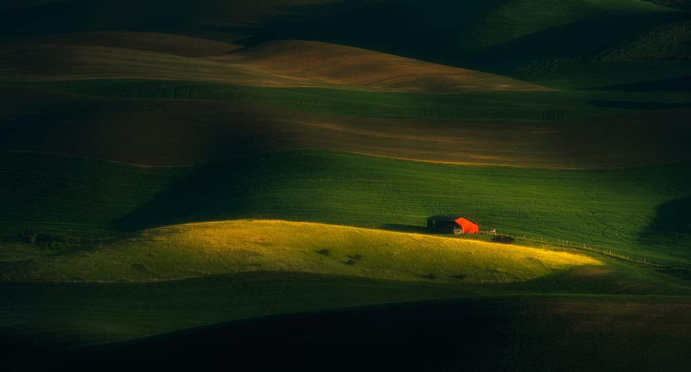 Red Barn Golden Fields by James Lu — canvas wall art