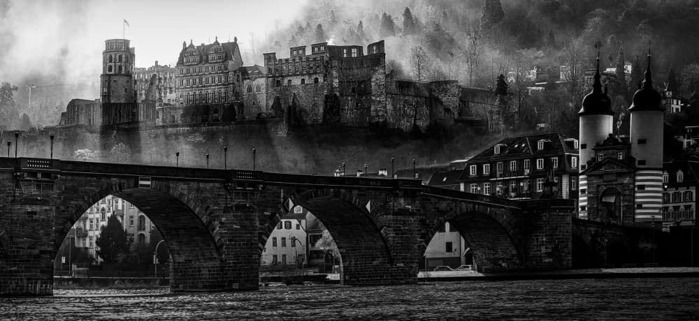 Heidelberg Castle Bridge Fog by Frank W. — canvas wall art