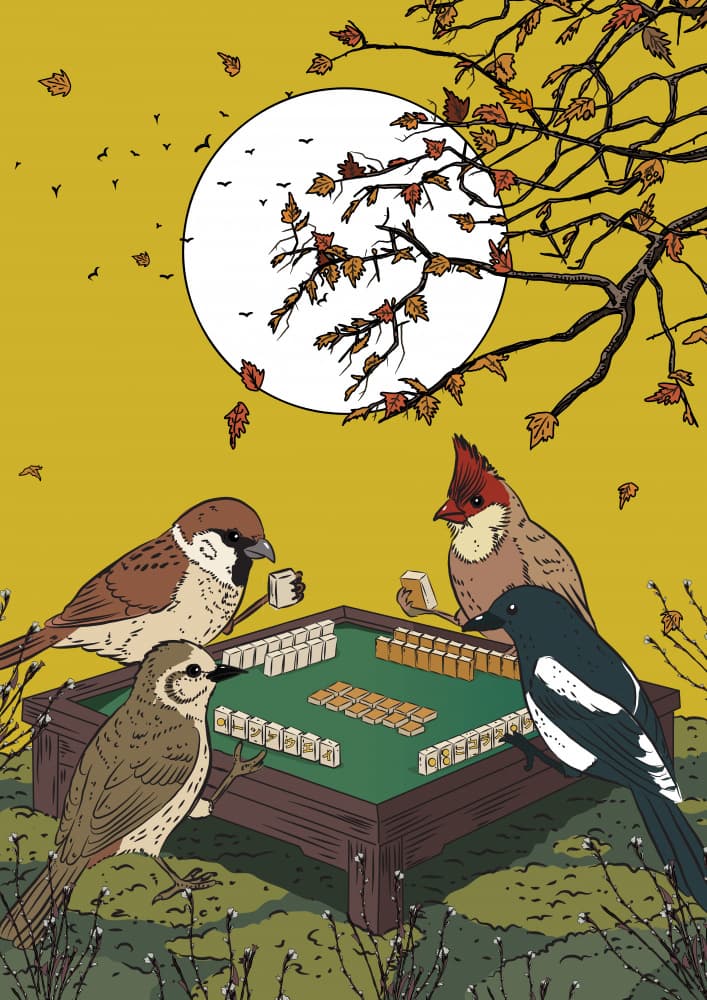 Birds Playing Mahjong by Nicholas — canvas wall art