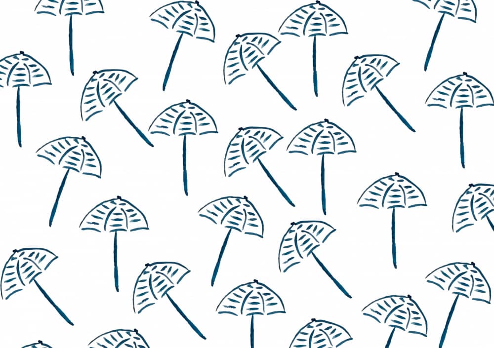 Blue Beach Umbrellas by Elizabeth C — canvas wall art