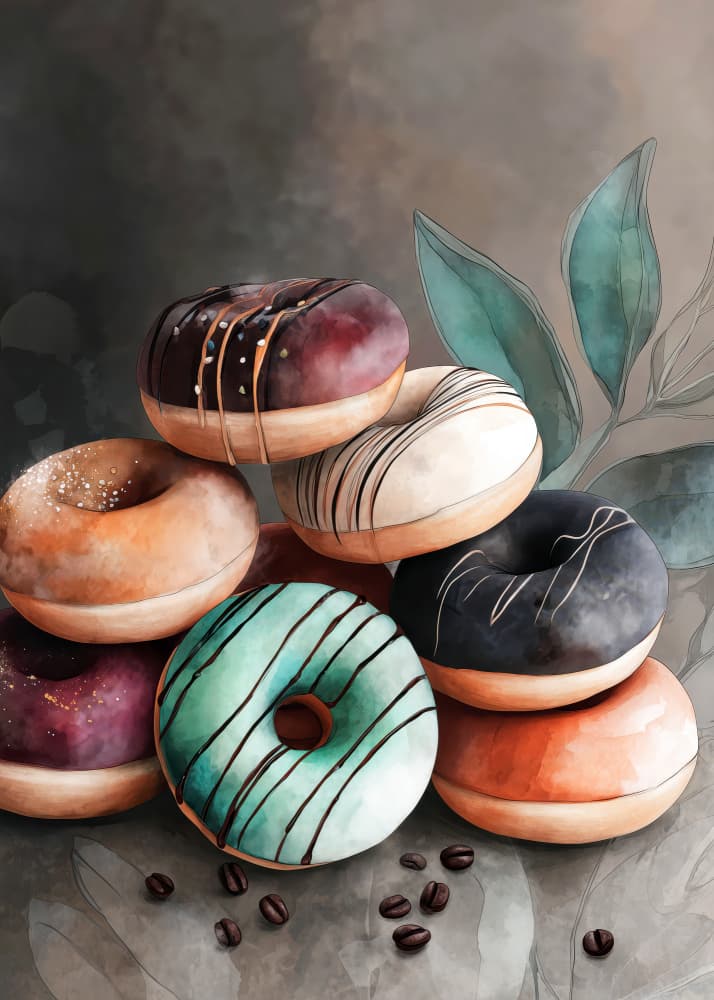 Colorful Donut Stack by Justyna Jaszke — canvas wall art