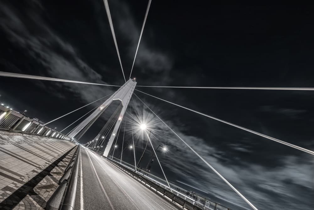 Sleek Urban Night Bridge by Tomoshi Hara — canvas wall art