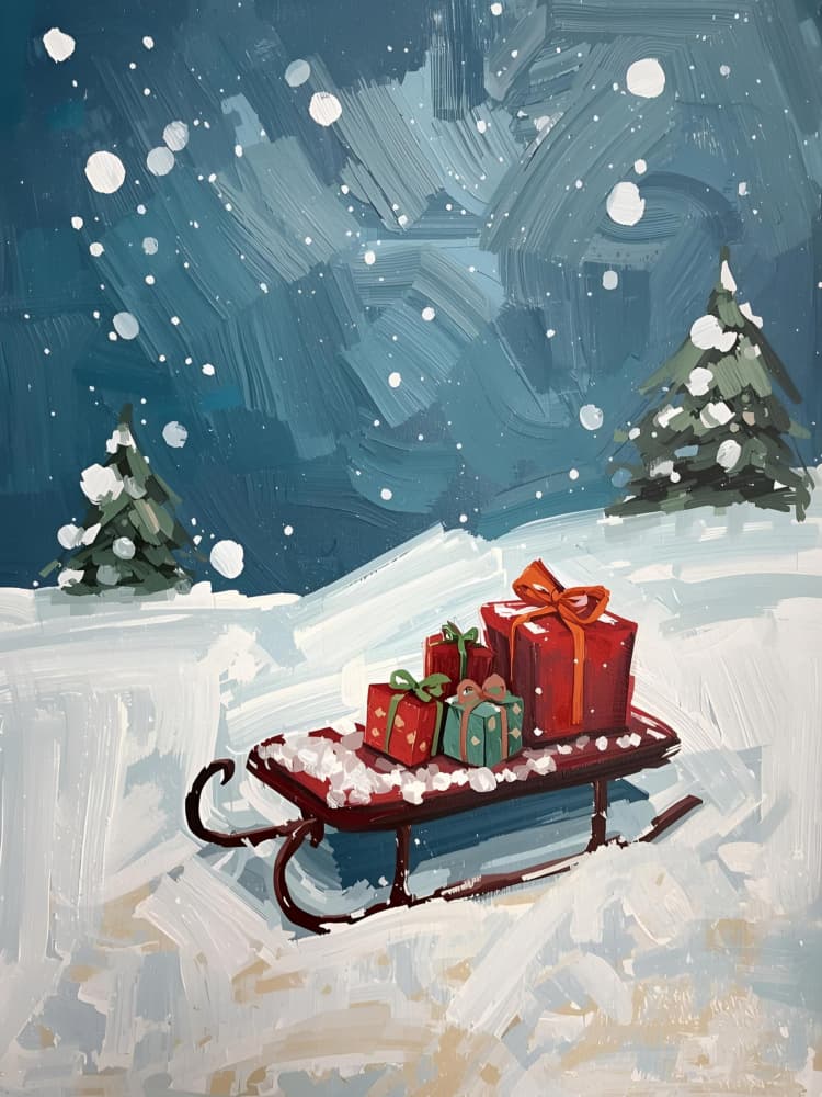 Sled Full of Gifts by Ohkimiko — canvas wall art