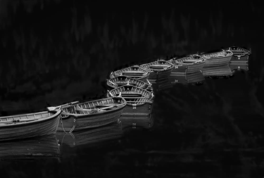 Serene Rowboats Reflections by Bing Li — canvas wall art