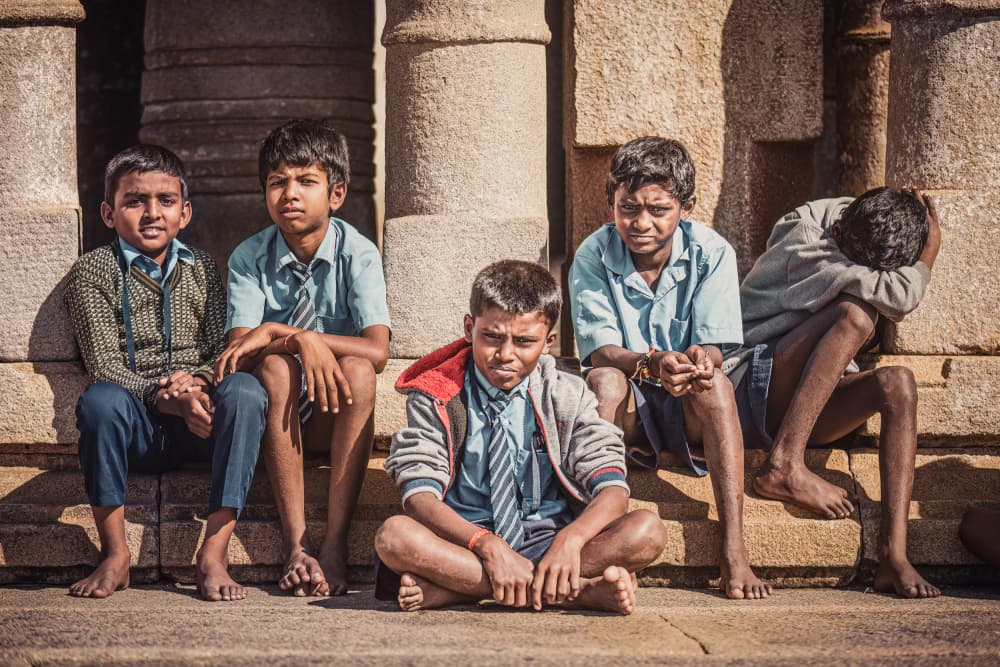 Schoolboys on Temple Steps by Marco Tagliarino — canvas wall art