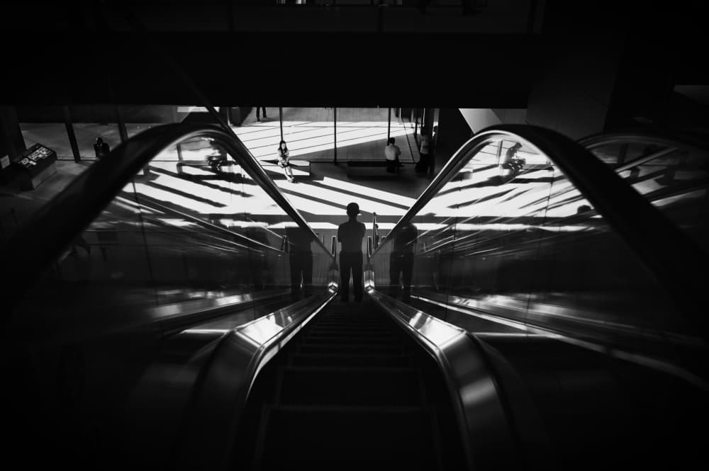 Urban Escalator Shadows by Reiko kiri — canvas wall art