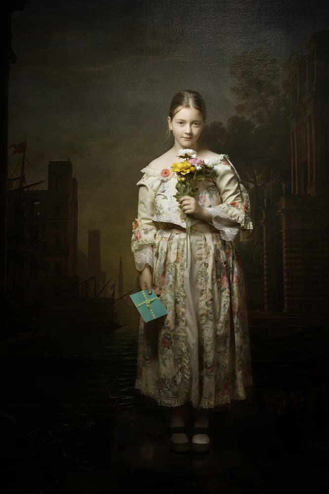 Vintage Girl With Flowers by Ionel Onofras — canvas wall art