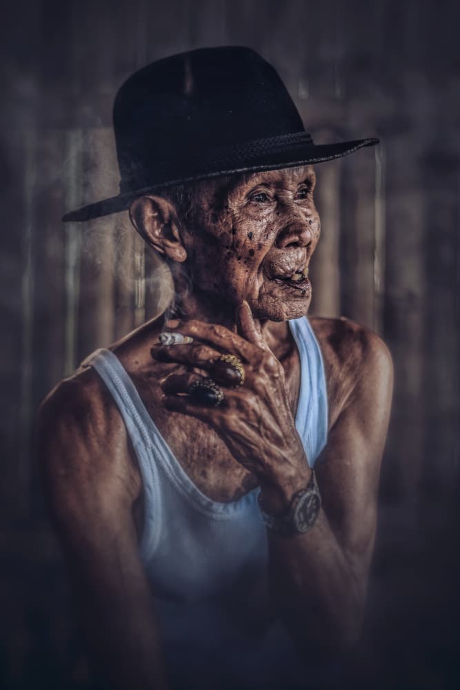 Thoughtful Smoker Portrait by Ajar Setiadi — canvas wall art