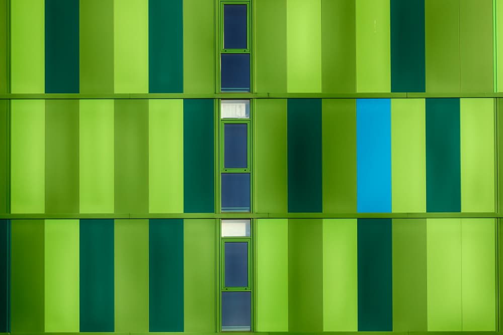 Green Facade Blue Stripe by Paolo Bolla — canvas wall art
