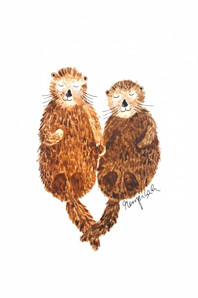 Happy Otter Couple by Karen Menzenbach — canvas wall art