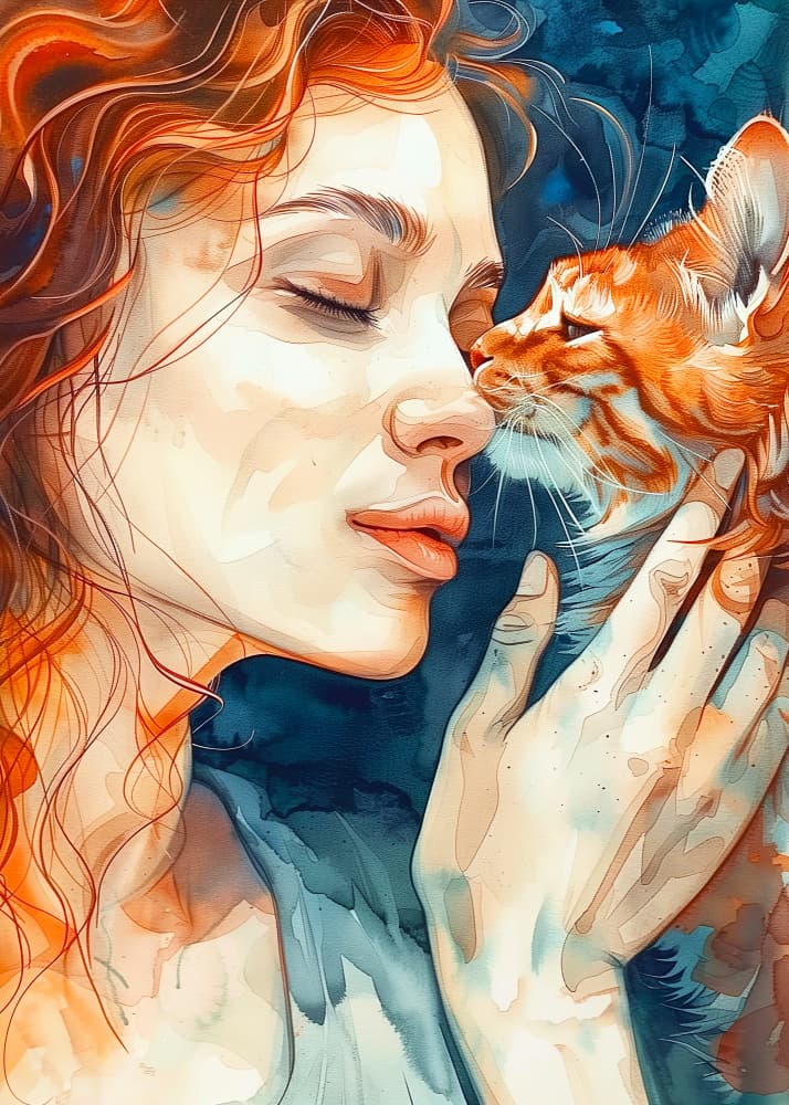 Tender Cat Embrace by Justyna Jaszke — canvas wall art