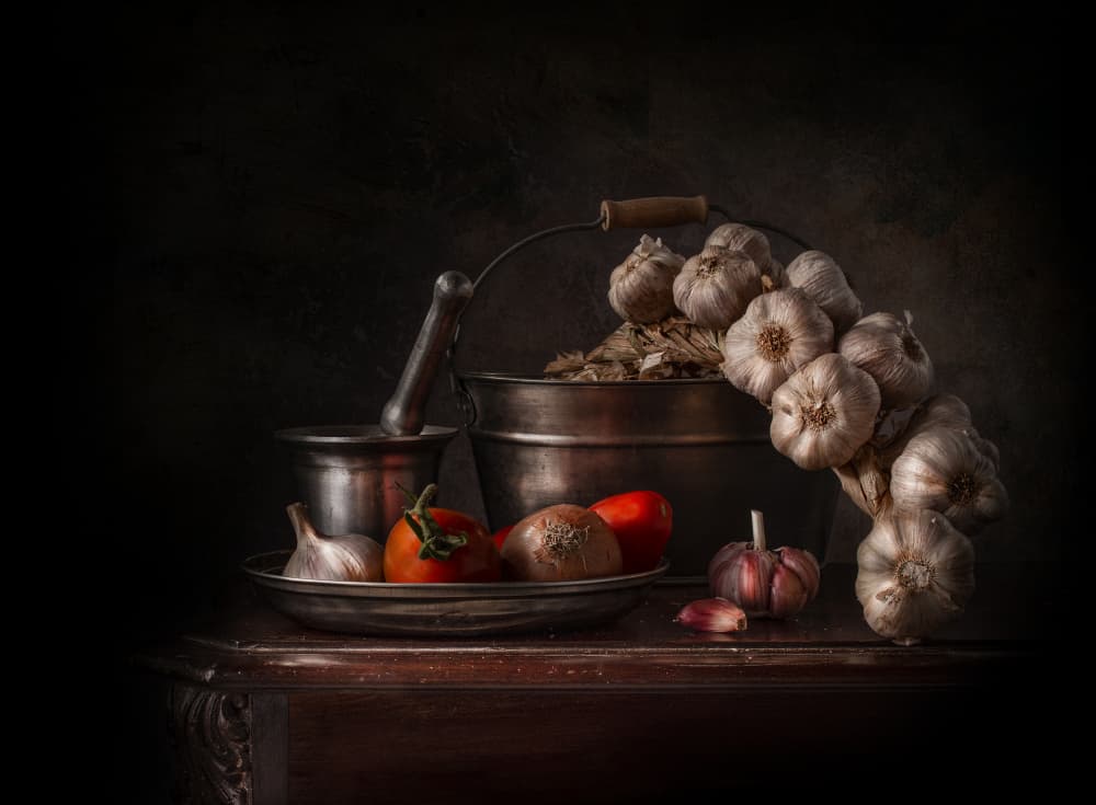 Classic Garlic Still Life by Margareth Perfoncio — canvas wall art