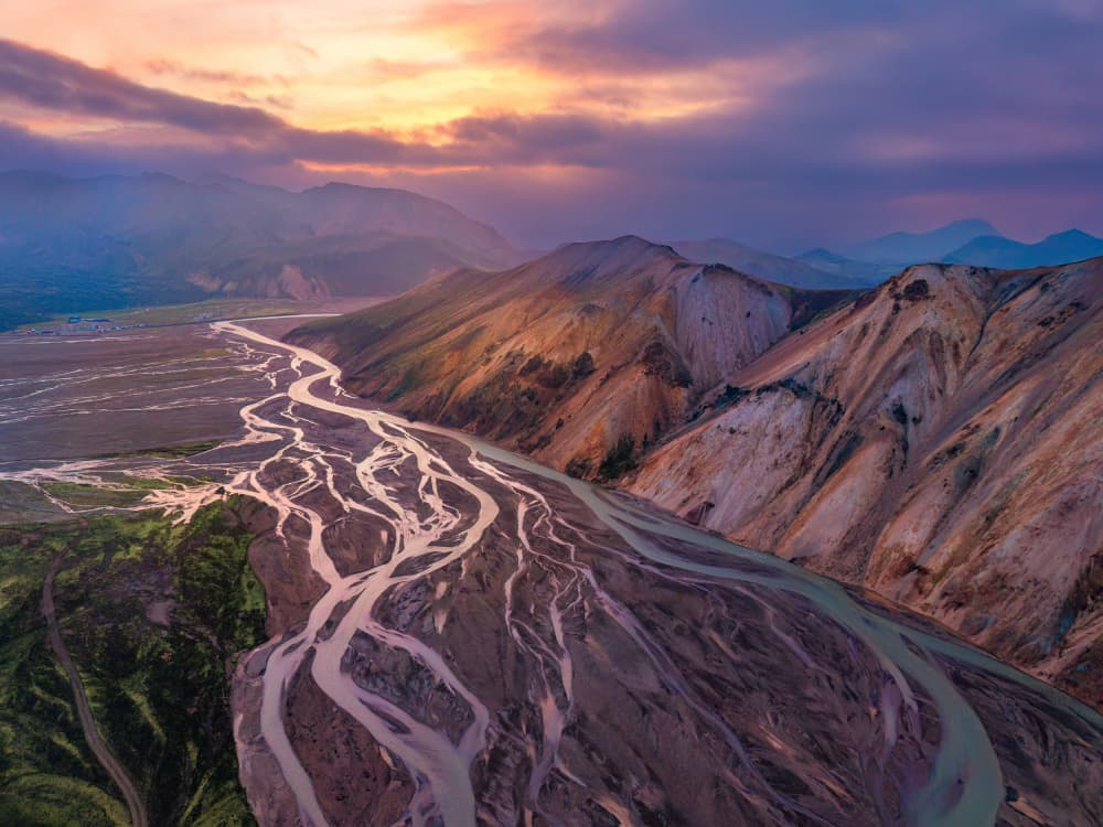 Vibrant Mountain River Sunset by Chao Feng 天馬 — canvas wall art