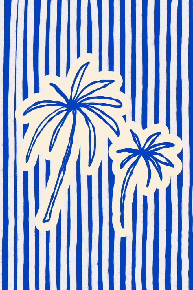 Blue Striped Palms by Treechild — canvas wall art