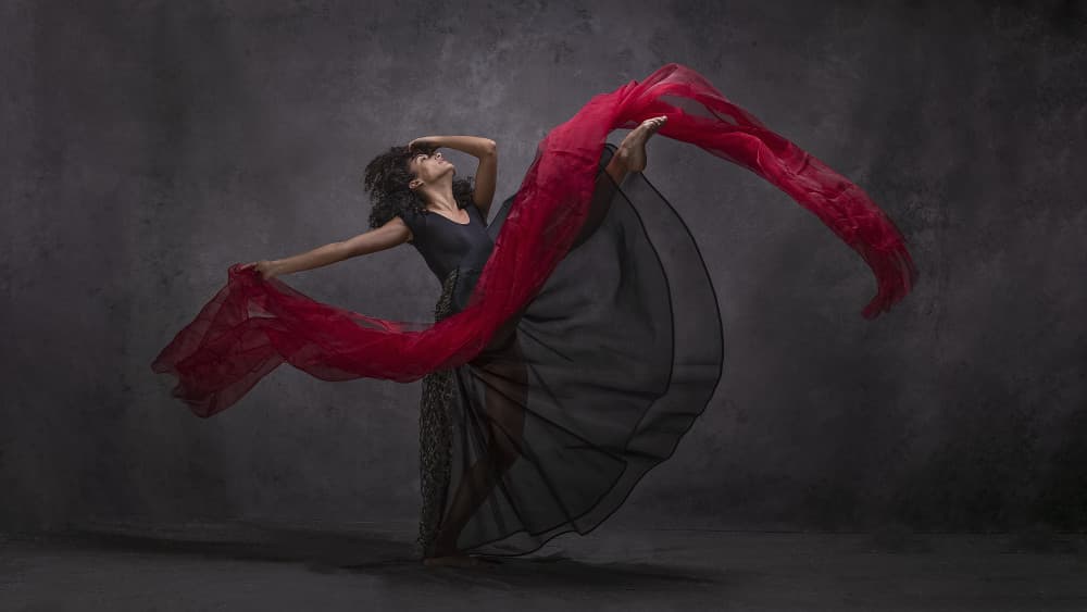 Dancing with Red Fabric by Joan Gil Raga — canvas wall art
