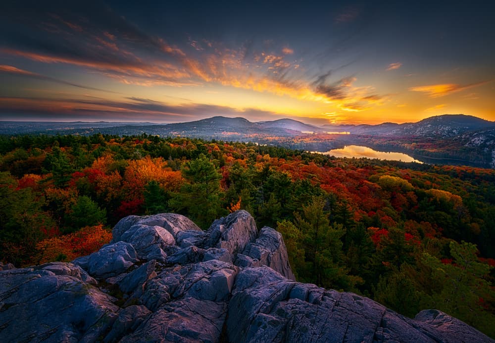 Golden Autumn Lake Sunset by Ben.C.L — canvas wall art