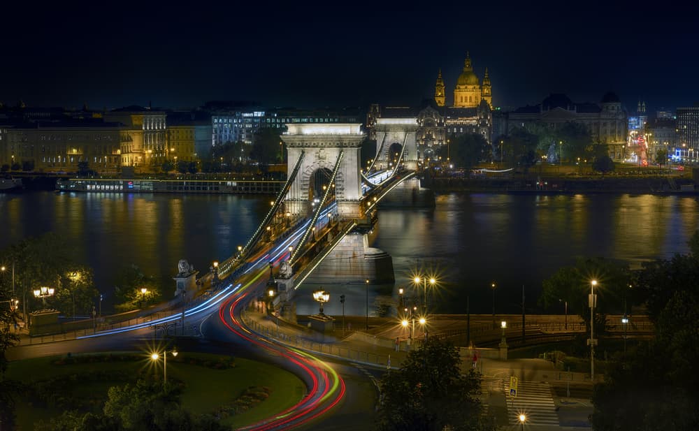 Illuminated Budapest Nightscape by Fran Osuna — canvas wall art