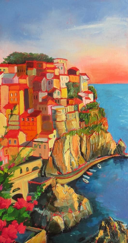 Colorful Coastal Village by Maxine Shore — canvas wall art