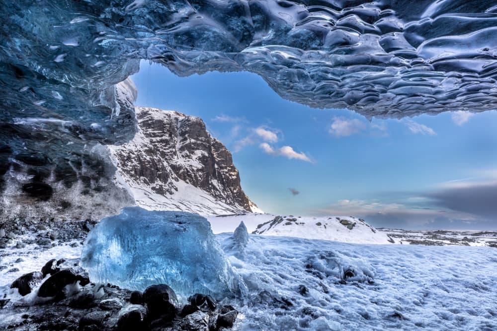 Blue Ice Cave Entrance by Mark Strom — canvas wall art