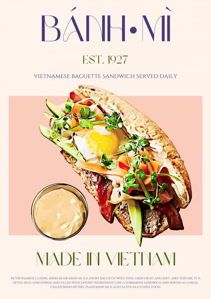 Vibrant Banh Mi Sandwich by Nazma Khokhar — canvas wall art