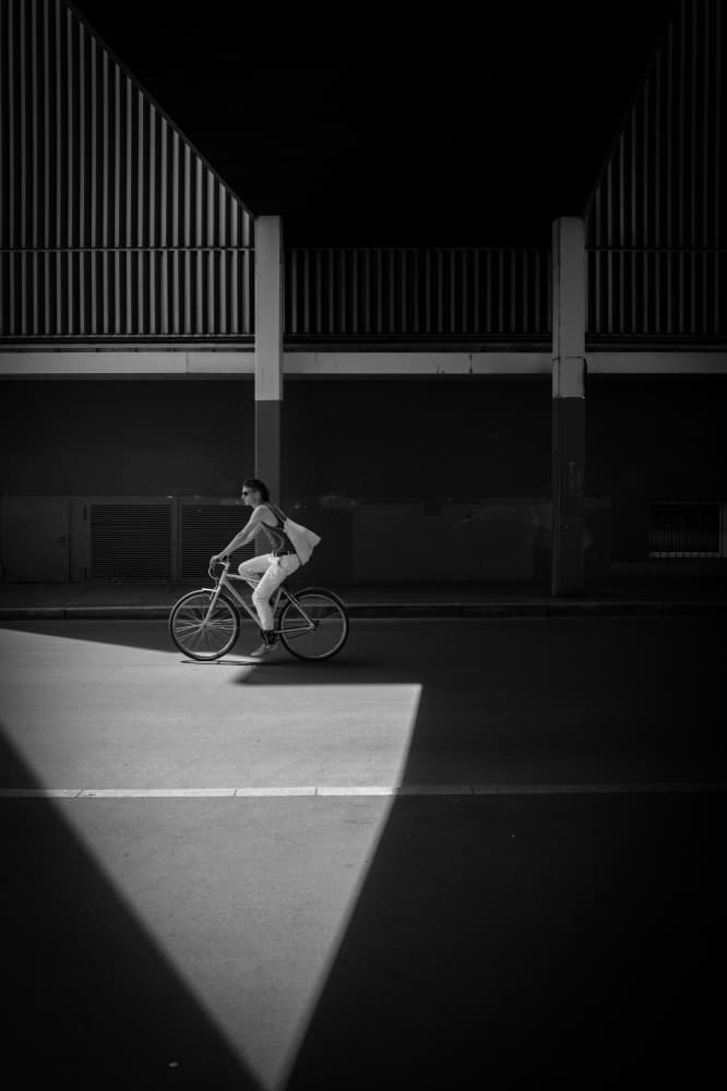 Cyclist in Graphic Light by Alan Kwang — canvas wall art