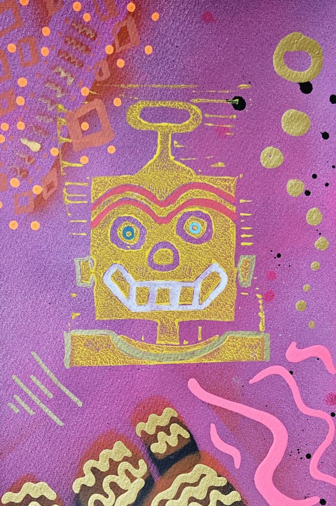 Gold Graffiti Robot by Olea Huuska — canvas wall art