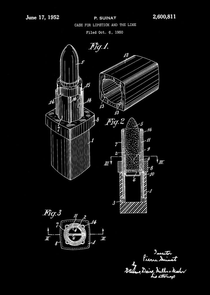 Vintage Lipstick Blueprint by Andreas Magnusson — canvas wall art