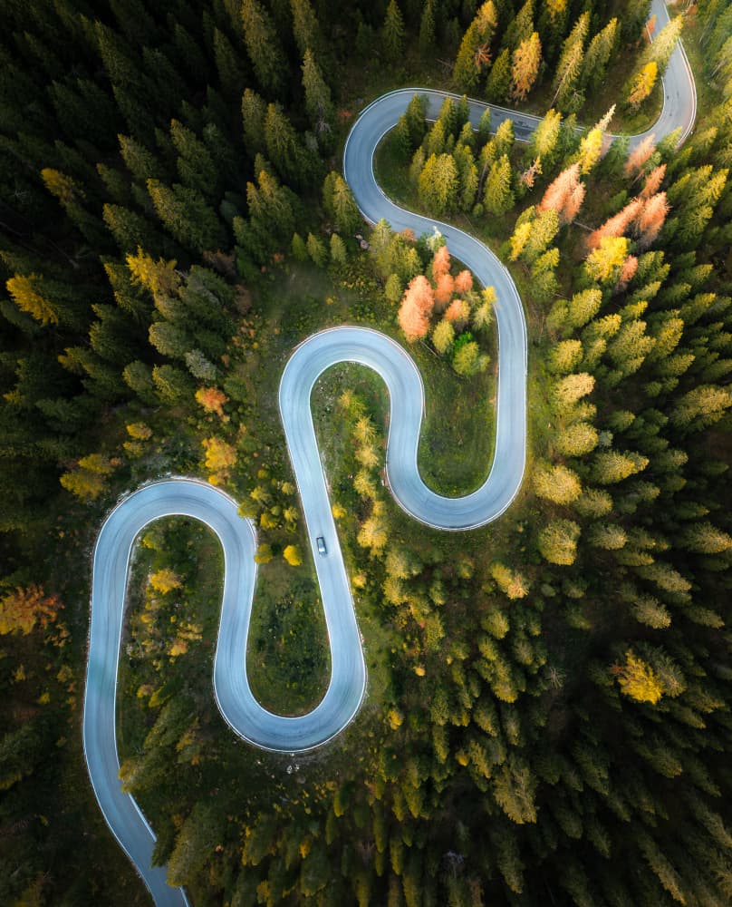 Winding Autumn Mountain Road by Bing Li — canvas wall art
