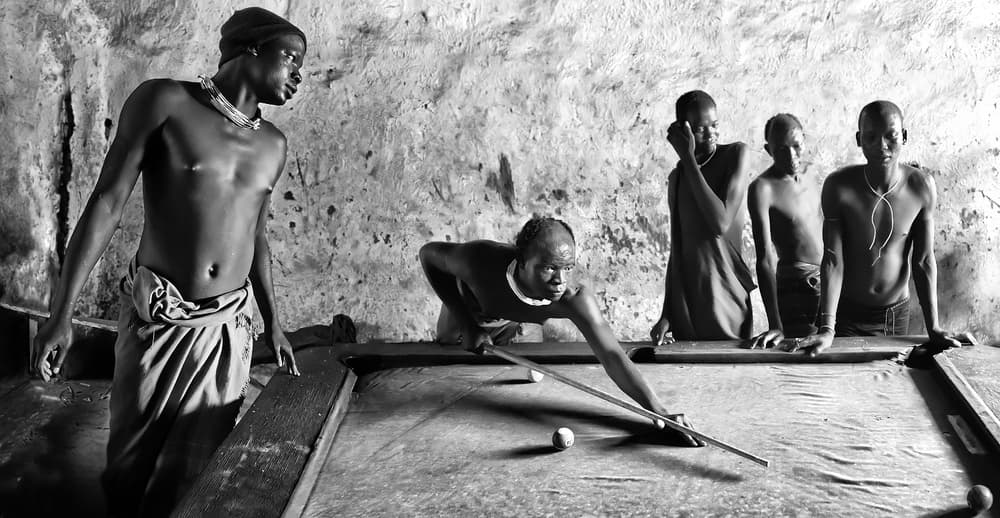 African Men Play Pool by Juan Luis Duran — canvas wall art