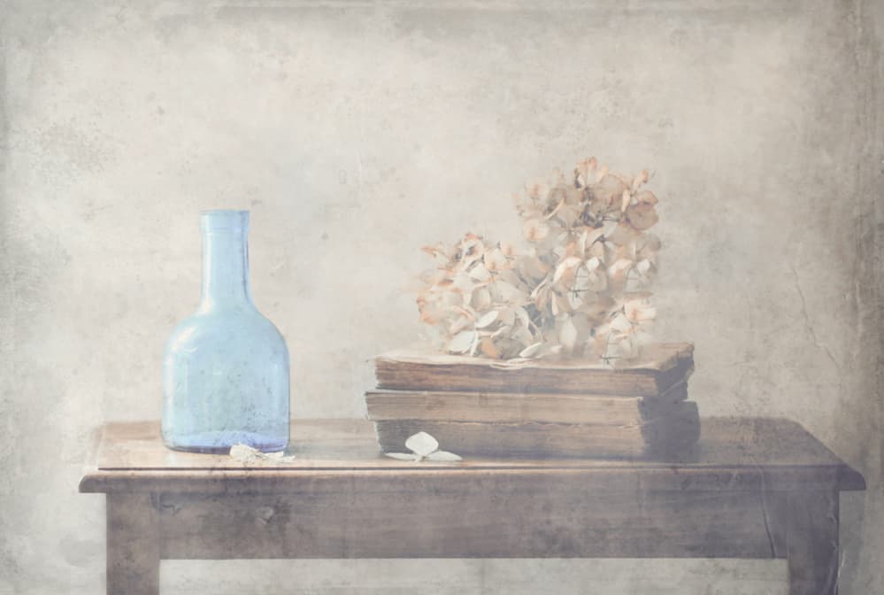 Rustic Blue Bottle Still Life by Delphine Devos — canvas wall art