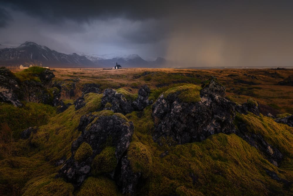 Black Church Stormy Landscape by David Martin Castan — canvas wall art