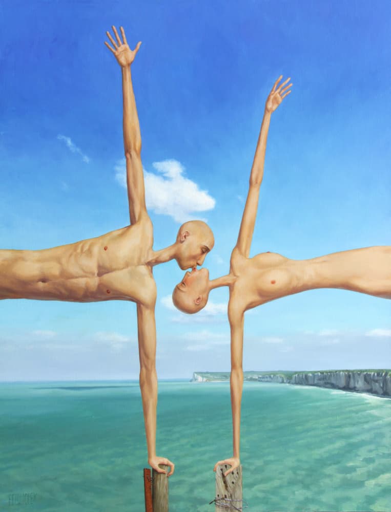 Surreal Kissing Couple by Myriam Feuilloley — canvas wall art