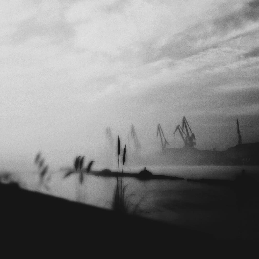 Misty Port Cranes by txules — canvas wall art