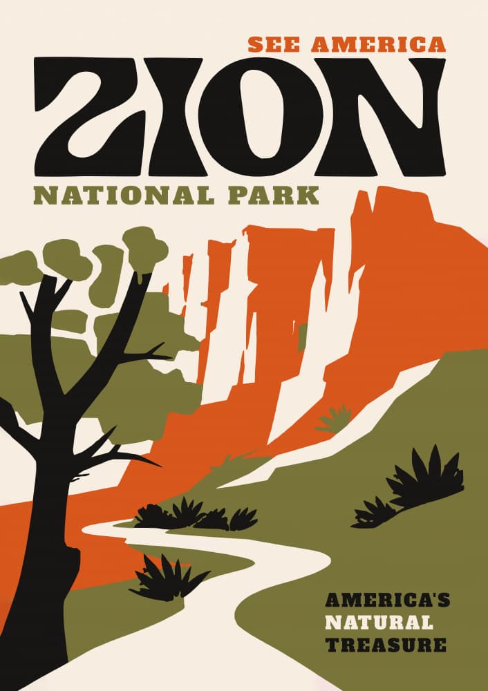 Zion National Park Retro Travel by Patryk Krygowski — canvas wall art