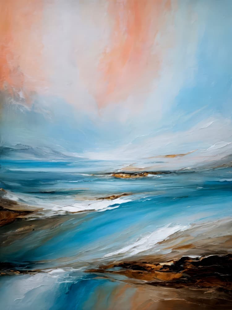 Peach and Blue Ocean by Alpenglow Workshop — canvas wall art
